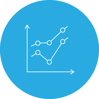 Icon of a line graph on a blue field.