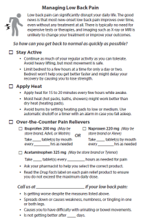 Image of managing low back pain instructional handout