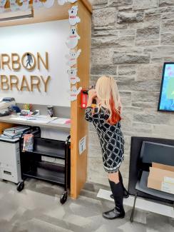 Karrie installing a NaloxBox in Bourbon County Library
