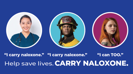 Image of three people that reads "Help save lives. Carry naloxone."